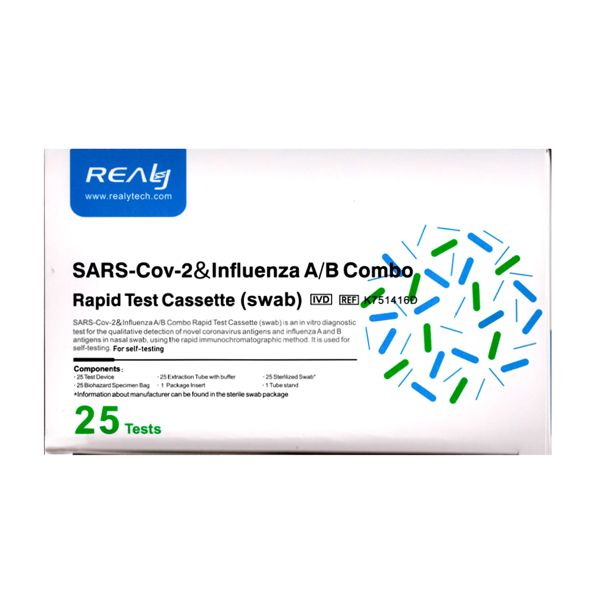 Prueba de antígeno COVID-19 e Influenza A B caja con 25 pruebas / SARS-Cov-2 & Influenza A/B Combo Rapid Test Cassette (swab)