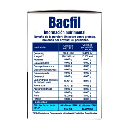 BACFIL SUPLEMENTO ALIMENTICIO CON 30 SOBRES