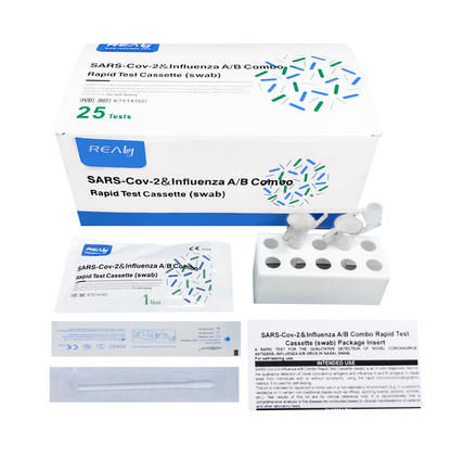 Prueba de antígeno COVID-19 e Influenza A B caja con 25 pruebas / SARS-Cov-2 & Influenza A/B Combo Rapid Test Cassette (swab)